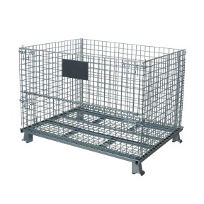 Vista general del contenedor de malla metálica con patas 800x600x640 mm