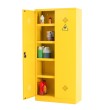 Vista de 3/4 del armario productos químicos ancho 92cm con una puerta abierta con accesorios Vista de 3/4 del armario productos químicos ancho 92cm con una puerta abierta con accesorios